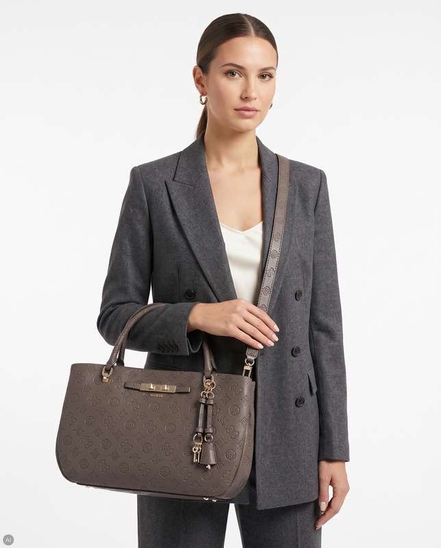 Guess Carmella Torebka Klasyczna Tłoczona Brązowa HWPD2225060-BEIGE
