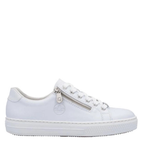 Rieker Leather Lace-Up Sneakers With Side Zip White L59L1-83