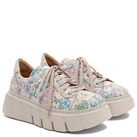 Maciejka Skórzane Sneakersy Na Platformie w Kwiaty Wielokolorowe 6891W-05/00-8