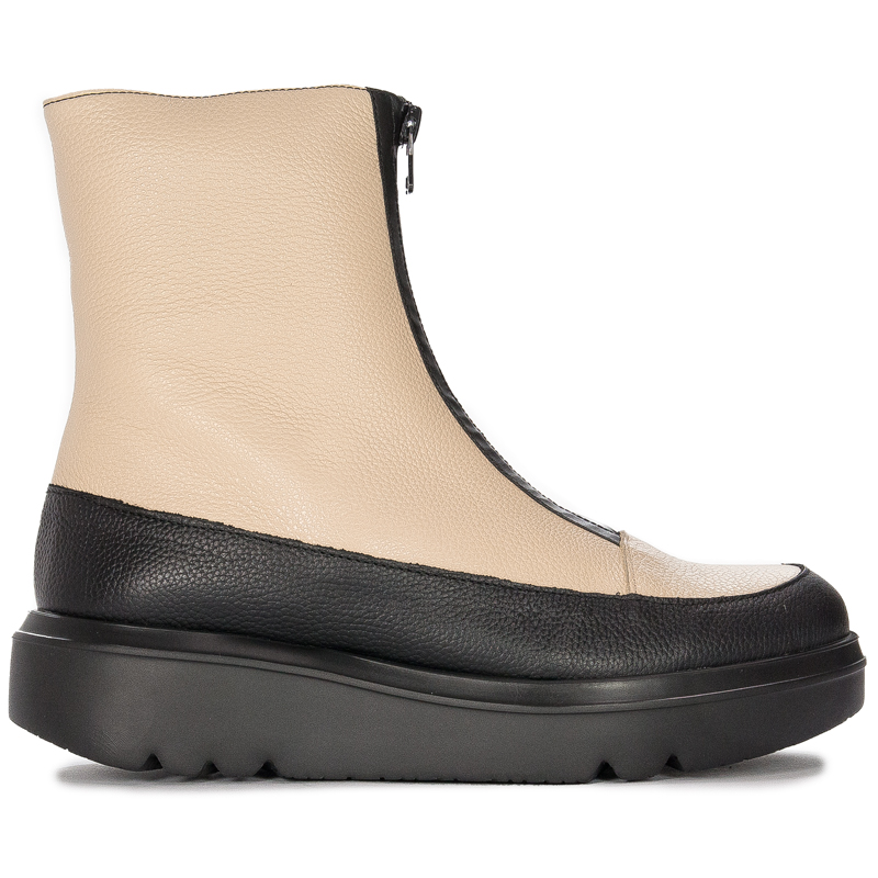 Wonders Botki Damskie Skórzane Na Platformie Wild Negro Cream