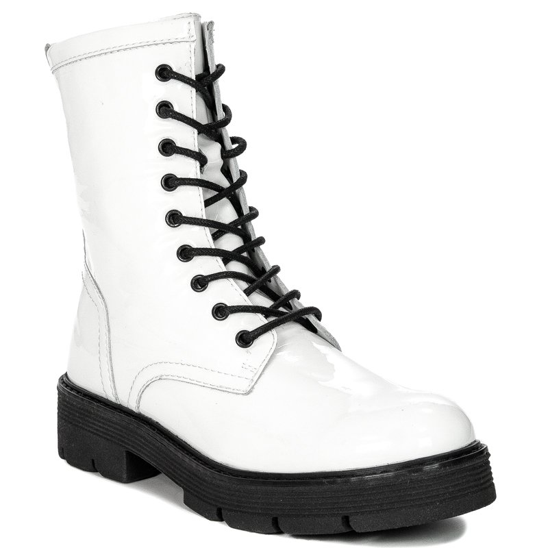 Botki Marco Tozzi 2-25286-27 190 White Pat.Comb skórzane lakierowane Białe