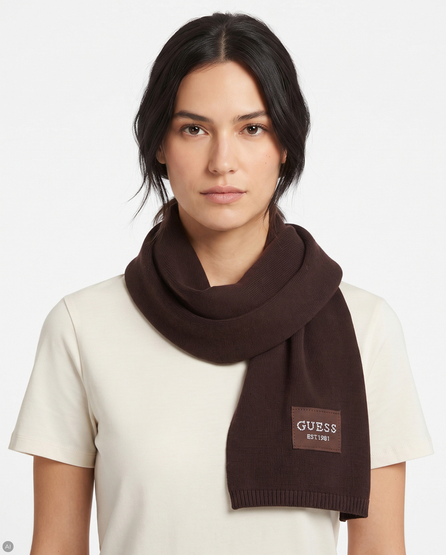 Guess Szal Damski Z Logo I Cyrkoniami Brązowy AW5632VIS03-BTC