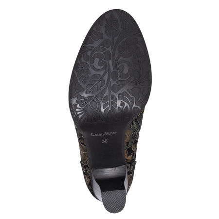 Laura Vita Heeled Ankle Boots Boho Floral With Zipper Black ELCODIEO-224-CAFE