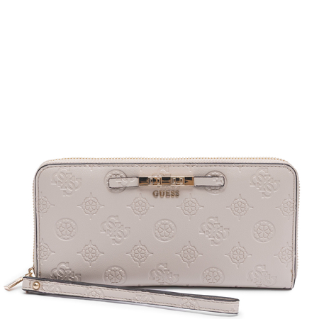 Guess Elegancki Zapinany Na Zamek Portfel Damski Z Paskiem Beżowy SWPD2225146-BONE