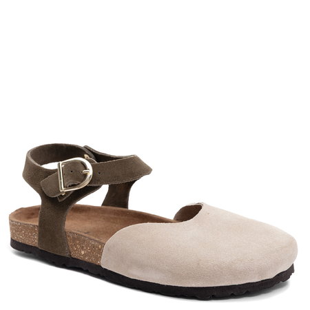 Maciejka Leather Closed-Toe Sandals Flat Sole Beige-Green H7365-04/00-0