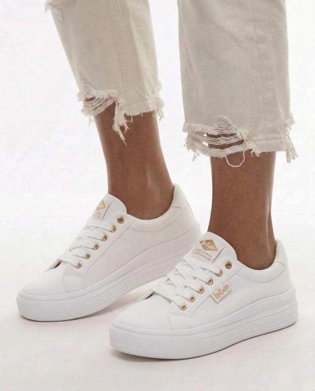 Lee Cooper Women's Platform Canvas Sneakers White LCW-26-44-4474L
