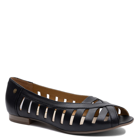 Maciejka Skórzane Ażurowe Baleriny Peep Toe Czarne P7540-01/00-1