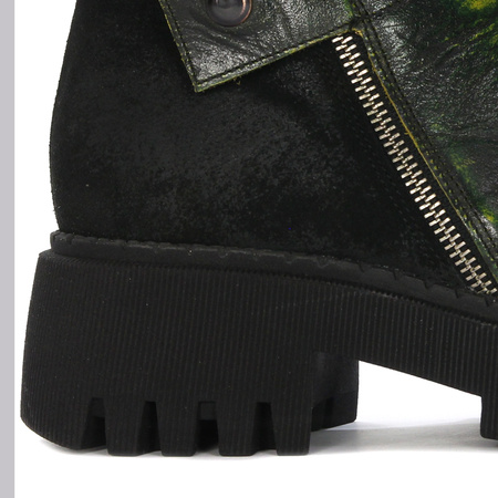 Maciejka Black- Green Lace-Up Boots