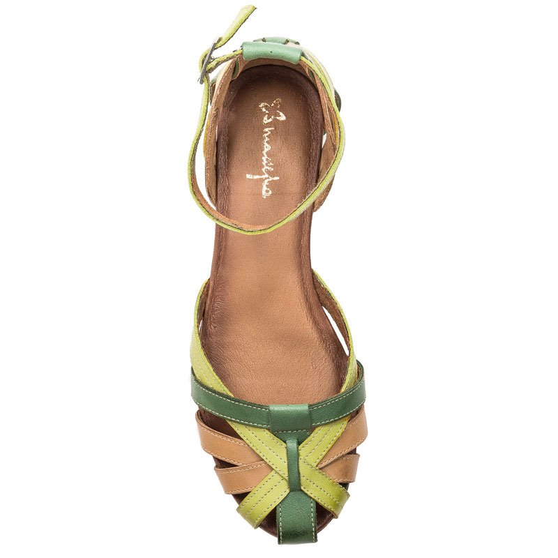 Maciejka Leather Flat Sandals With Closed Toe Green-Beige-Yellow 01924-09/00-8
