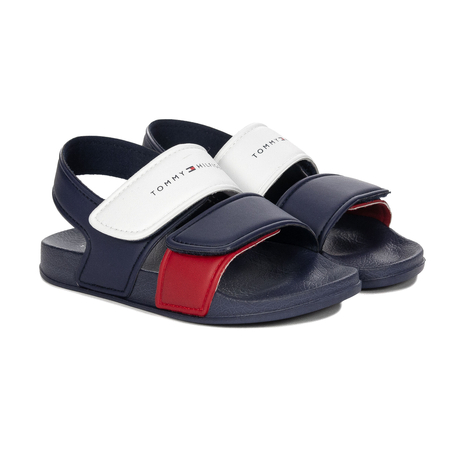 Tommy Hilfiger Kids' Velcro Sandals, Blue and White, T1X2-1172Y019
