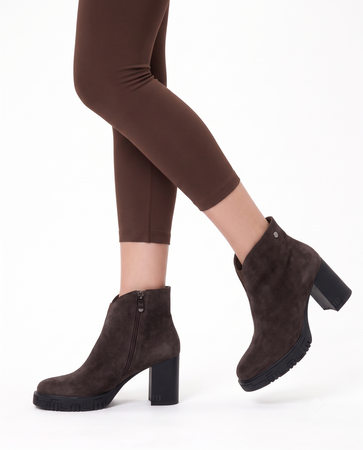 Maciejka Suede Insulated Block Heel Ankle Boots Platform Chocolate Brown K7700-02/00-7