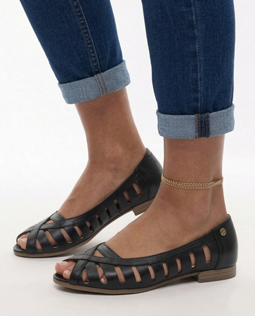 Maciejka Leather Cutout Ballet Flats Peep Toe Black P7540-01/00-1