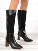 Maciejka Leather Patchwork Knee-High Boots Block Heel Insulated Black 05784-01/00-8