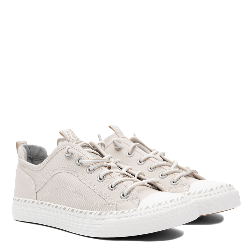 Big Star Tekstylne Sznurowane Sneakersy z Okrągłym Noskiem Beżowe TT274387-BEIGE
