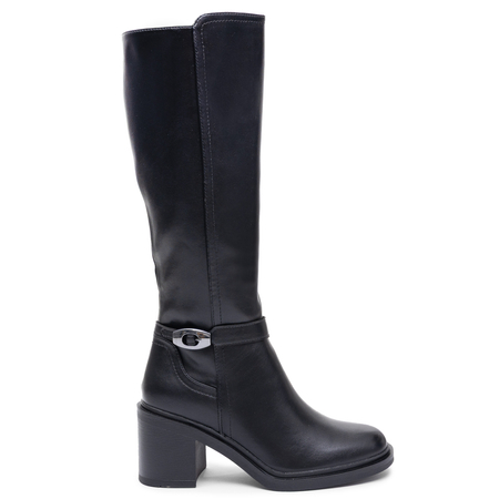 Sergio Leone Classic Insulated Block Heel Knee-High Boots Black KZ-14-BLK
