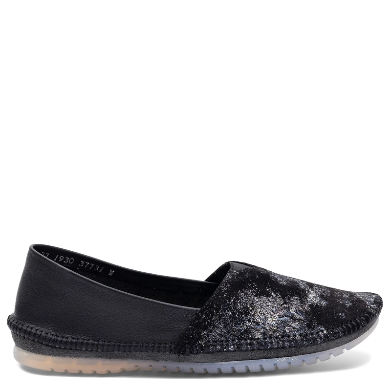 Maciejka Leather Slip-On Shoes Metallic Shine Black Silver 1930W-47/00-0