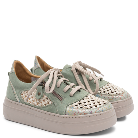 Maciejka Leather Sneakers With Openwork Weave Green 07317-24/00-1
