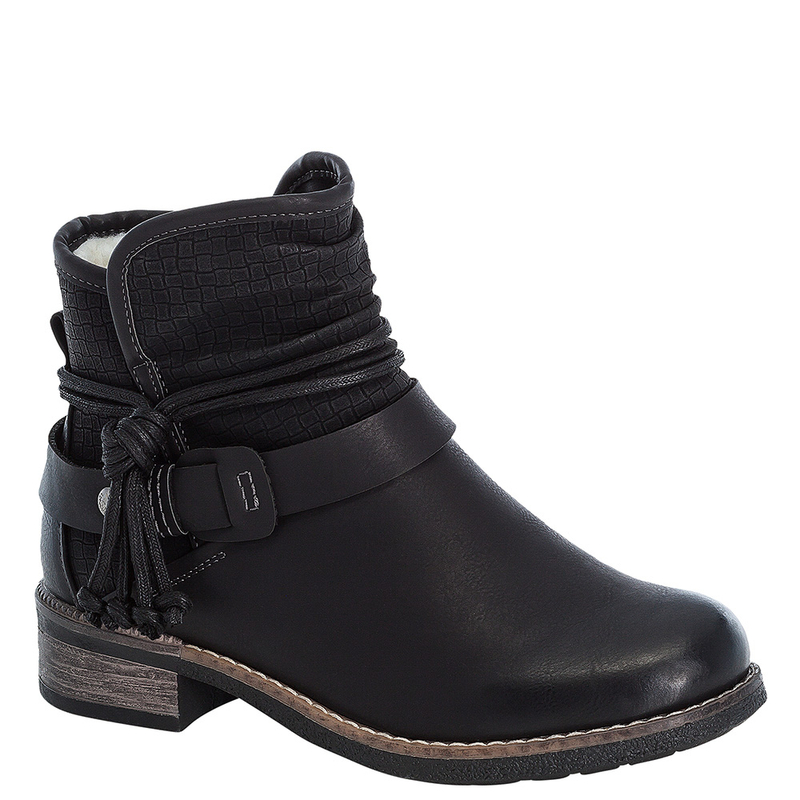 Rieker Women's Ankle Boots Textured Buckle Black 94689-00-BLK