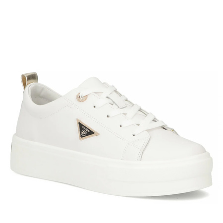 Filippo Skórzane Sneakersy Damskie na Platformie ze Złotymi Detalami Białe DP3533-26-WH