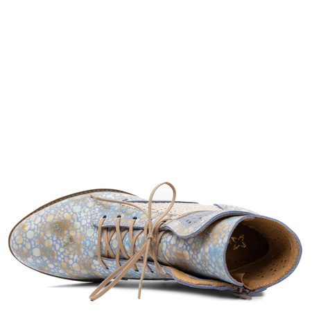 Maciejka Leather Perforated Boots Ankle Lace-Up Low Heel Blue-Beige 07322-06/00-1