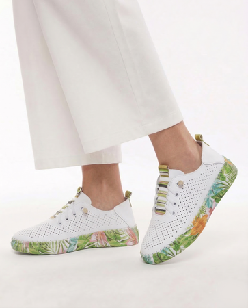 Artiker Skórzane Półbuty Sneakersy Ażurowe Białe Z Kwiatową Podeszwą 58C0441