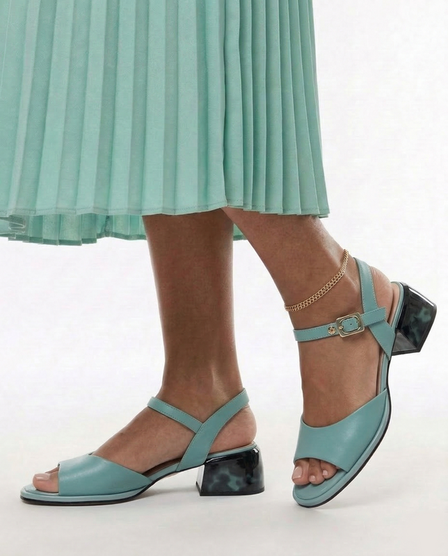 Maciejka Leather Block-Heel Open-Back Sandals Turquoise K7523-36/00-1