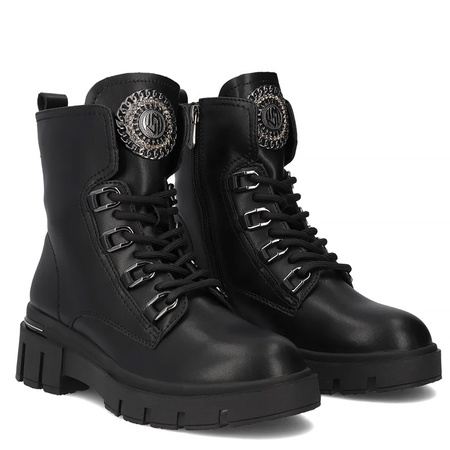 Filippo Women’s Leather Platform Combat Boots Warm Lining Black DBT652125BK