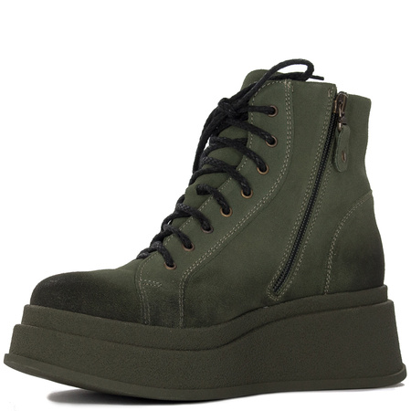 Maciejka Velour Combat Boots on Platform Olive Green 06309-24/00-8