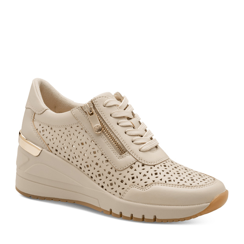 Marco Tozzi Leather Openwork Sneakers with Wedge Heel Cream 2-23501-4440DCRE