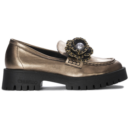 Chebello Women's leather platform gold moccasins