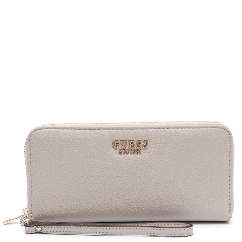 Guess Elegancki Zapinany Na Zamek Portfel Damski Z Paskiem Beżowy SWBG9735146-BEIGE