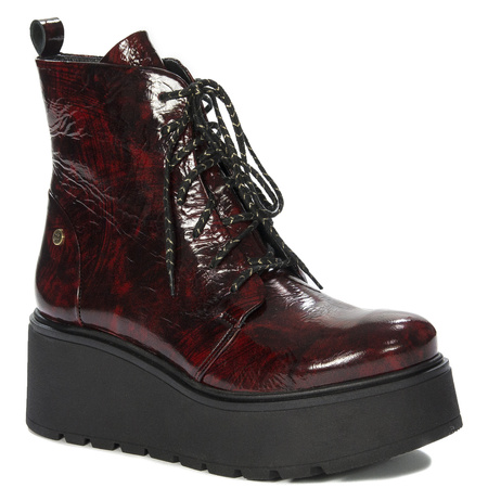 Maciejka Patent Ankle Boots Platform Burgundy 06762-23/00-6