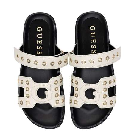 Guess Platform Slides Adjustable Strap Slides Grommet Detail Ivory-Black FLPFASELE03 IVORY