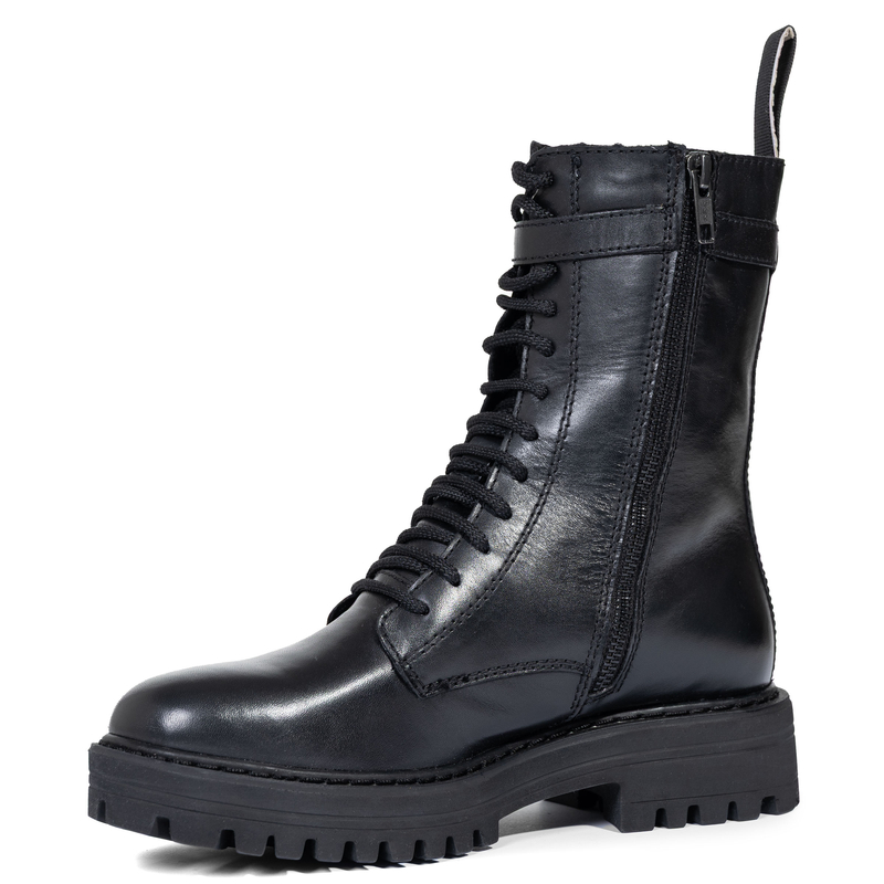 Maciejka Leather Lace-Up Boots Chunky Sole Ankle Boots Side Zipper Black P7226-01/00-7