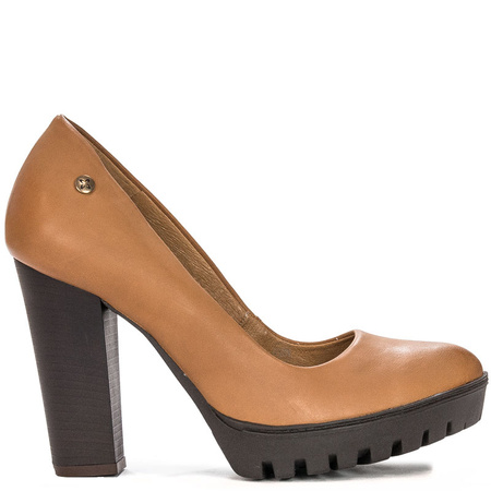 Maciejka Leather Pumps on Block Heel and Platform Brown 02629-29-00-1
