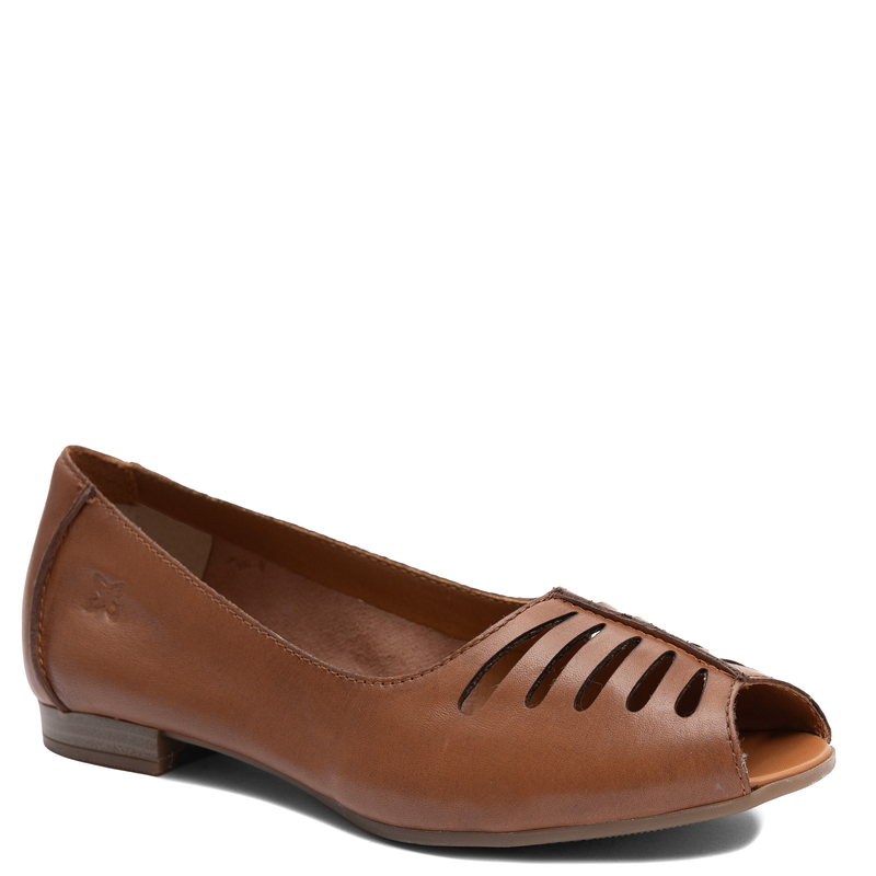 Maciejka Leather Ballet Flats Cut-Outs Peep-Toe Flat Brown P7541-29/00-1