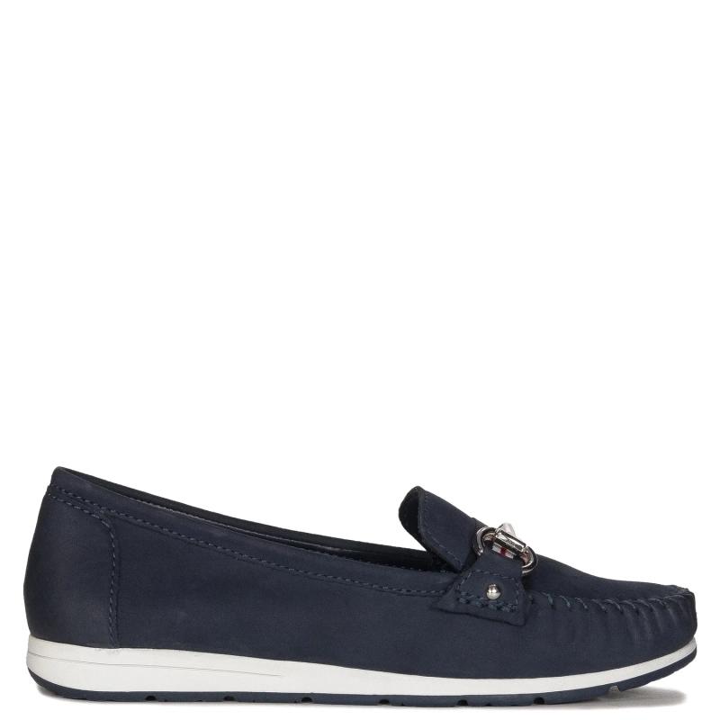 Marco Tozzi Mokasyny damskie skórzane Navy Nubuck granatowe