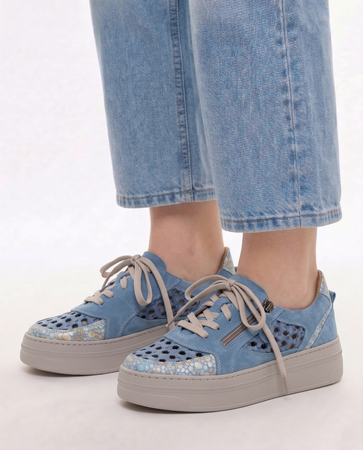 Maciejka Leather Openwork Sneakers On Platform Blue 07317-06-00-1