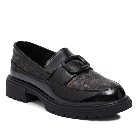 Artiker Leather Patent Loafers With Chunky Lug Sole And Statement Buckle Black-Brown 57C0184