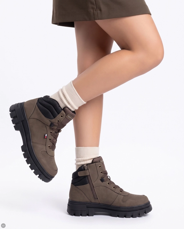 Tommy Hilfiger Insulated Lace-Up Platform Ankle Boots Green T3X5-35292-BK
