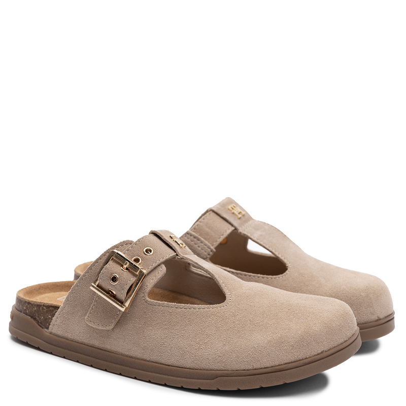 Tommy Hilfiger Skórzane Klapki na Korkowej Podeszwie Beżowe T3A2-34310-BEIGE