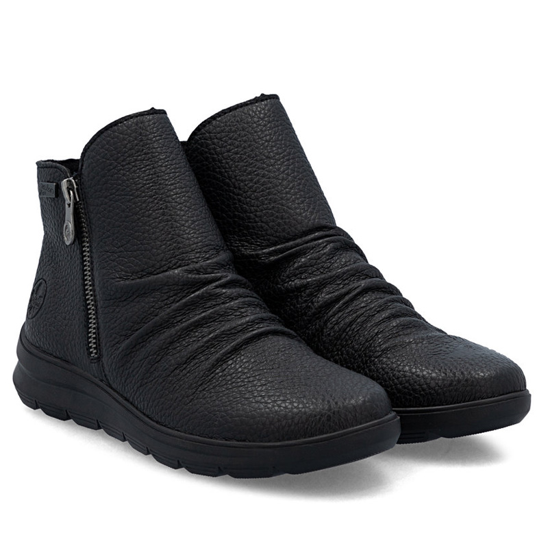 Rieker Botki Damskie Z Ozdobnym Zamkiem Po Boku Czarne Z0056-00-BLACK