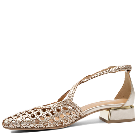 Gioseppo Woven Leather Low-Heel Pumps Cross-Strap Gold 75560-PLATINUM