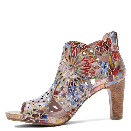 Laura Vita Sandały Damskie Skórzane Na Słupku Albane 048 Grenat SL316D-4JBS-GRENA