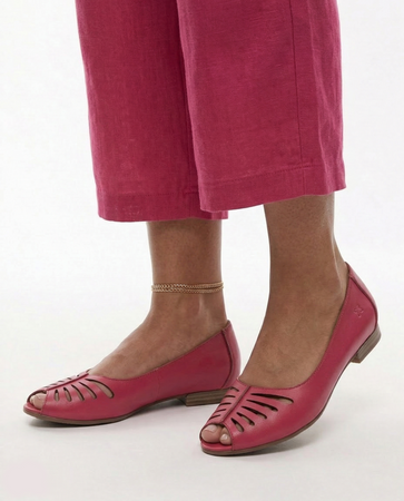 Maciejka Skórzane Baleriny Peep-Toe z Ażurowymi Wycięciami Różowe P7541-15/00-1