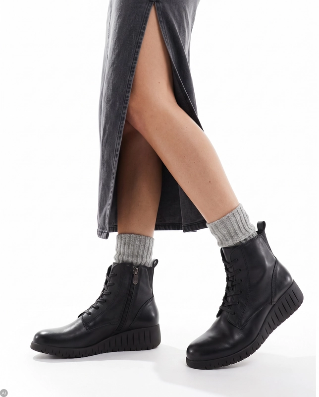 Marco Tozzi Black Comb leather Lace-up Boots