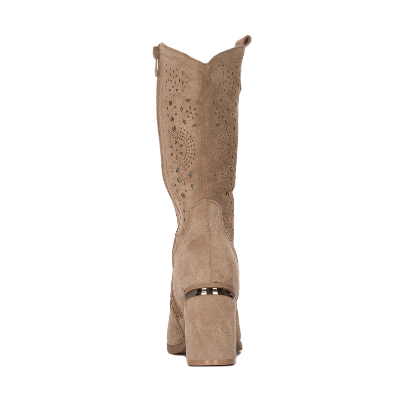 D&A Women's Spring Openwork Heeled Beige Boots
