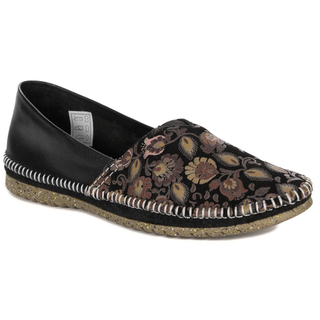 Maciejka Women's Leather Slip-On Shoes Floral Casual Black T1929-71/00-0