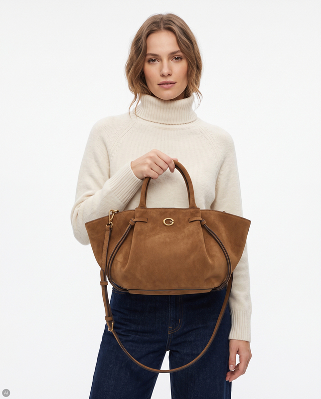 Guess Sestri Klasyczna Torba Damska Duża A4 Zamszowa Brązowa HWSG2237060-COGNAC