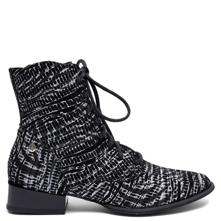 Maciejka Genuine Leather Lace-Up Ankle Boots Flat Heel Black Patterned 6391W-48/00-1